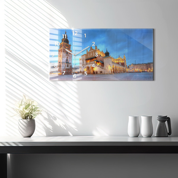 Glass wall clock rectangular Main Market Square in Krakow