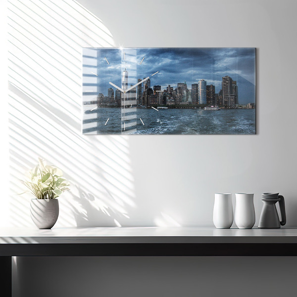 Glass wall clock rectangular New York City Panorama
