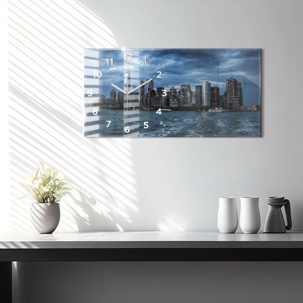 Glass wall clock rectangular New York City Panorama