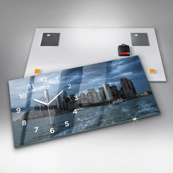 Glass wall clock rectangular New York City Panorama