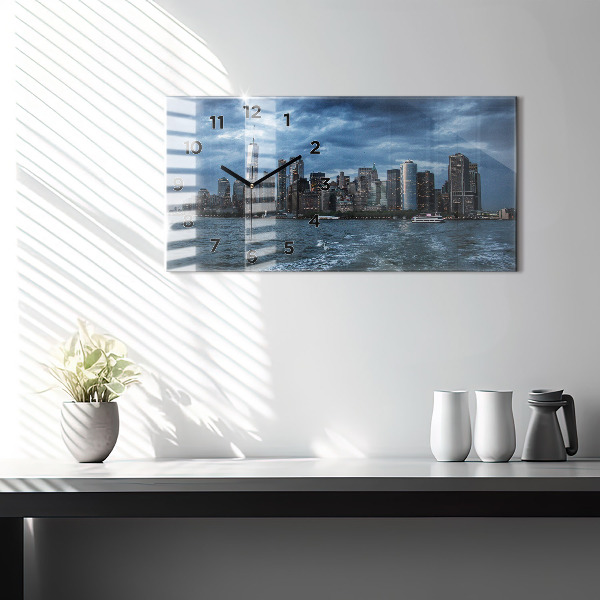 Glass wall clock rectangular New York City Panorama