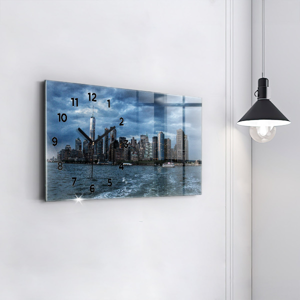 Glass wall clock rectangular New York City Panorama