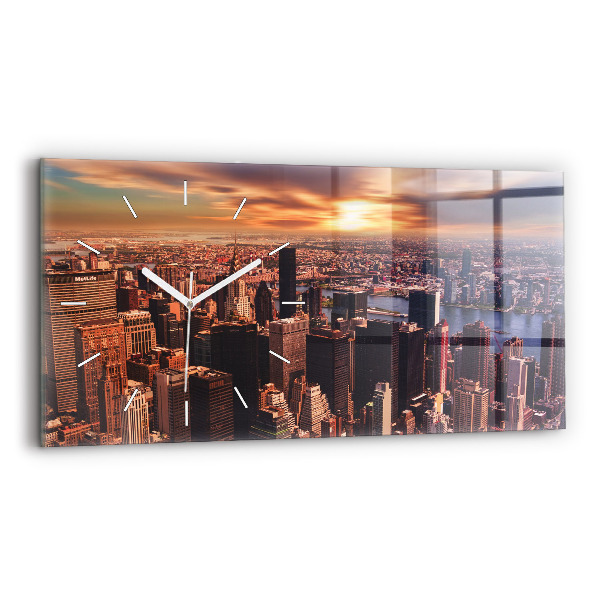 Glass wall clock rectangular Panorama of the city west