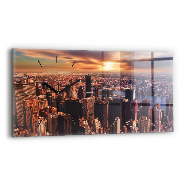 Glass wall clock rectangular Panorama of the city west