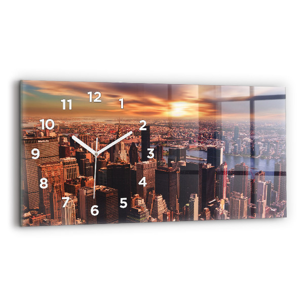 Glass wall clock rectangular Panorama of the city west