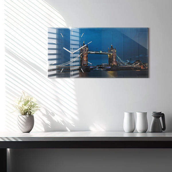 Glass wall clock rectangular Tower Bridge London at night
