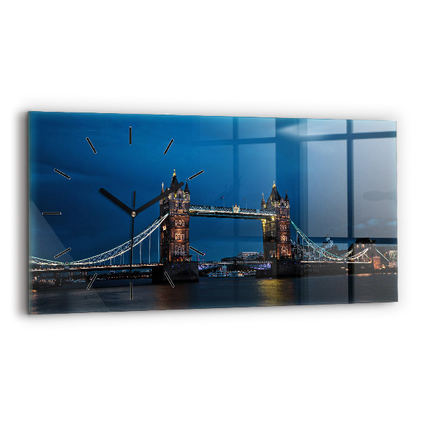 Glass wall clock rectangular Tower Bridge London at night
