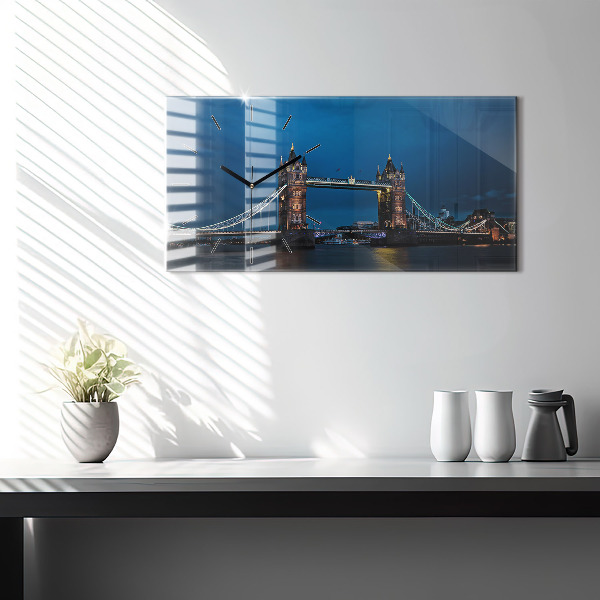 Glass wall clock rectangular Tower Bridge London at night