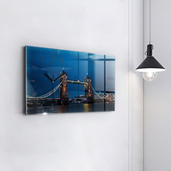 Glass wall clock rectangular Tower Bridge London at night