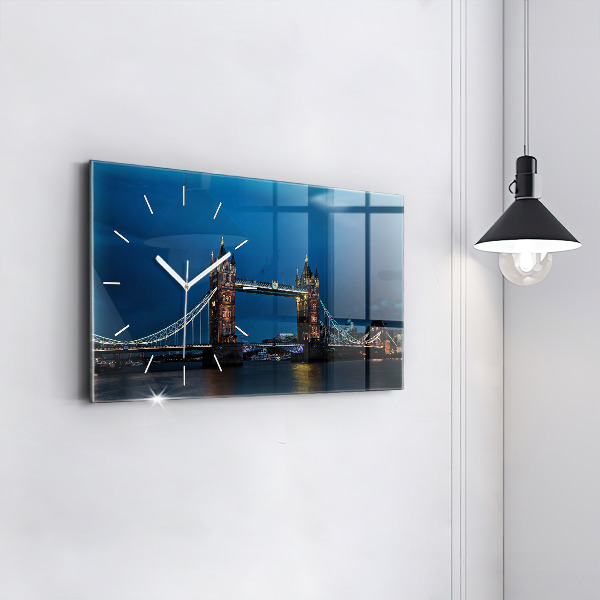 Glass wall clock rectangular Tower Bridge London at night