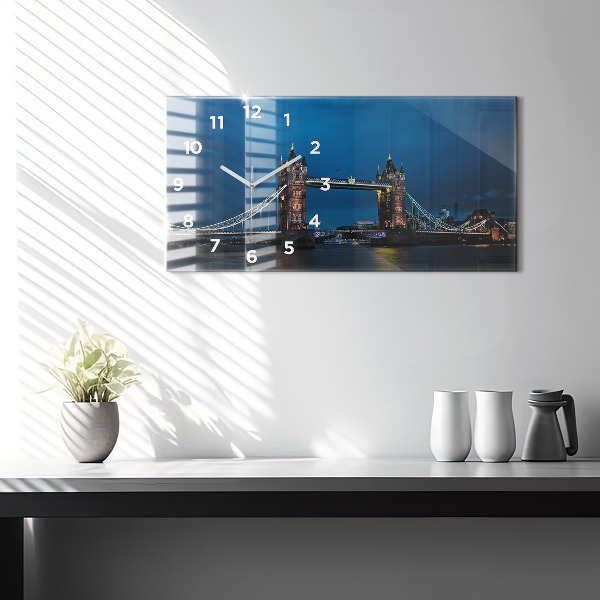 Glass wall clock rectangular Tower Bridge London at night