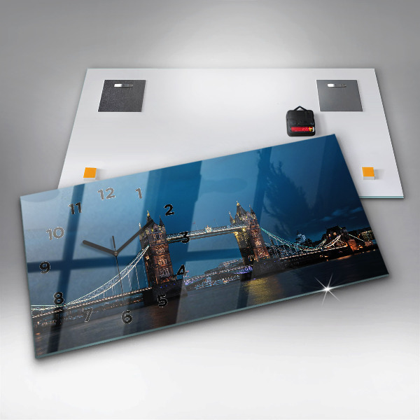 Glass wall clock rectangular Tower Bridge London at night