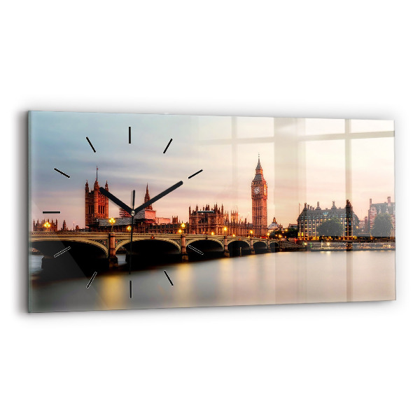 Glass wall clock rectangular Big Ben London panorama