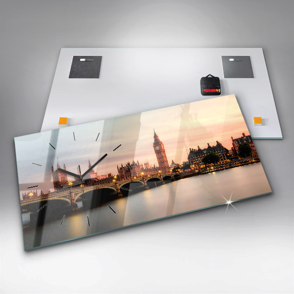 Glass wall clock rectangular Big Ben London panorama
