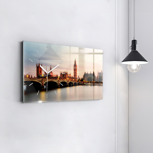 Glass wall clock rectangular Big Ben London panorama