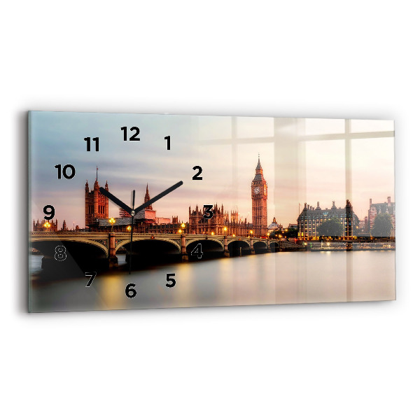 Glass wall clock rectangular Big Ben London panorama