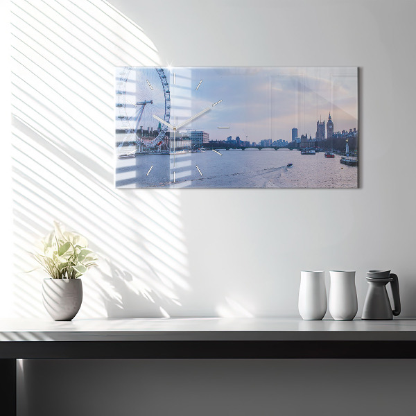Glass wall clock rectangular London Eye city panorama