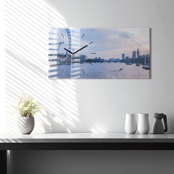 Glass wall clock rectangular London Eye city panorama