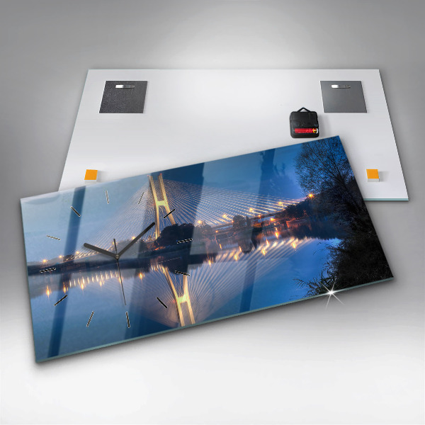 Glass wall clock rectangular Rędziński Bridge Wrocław