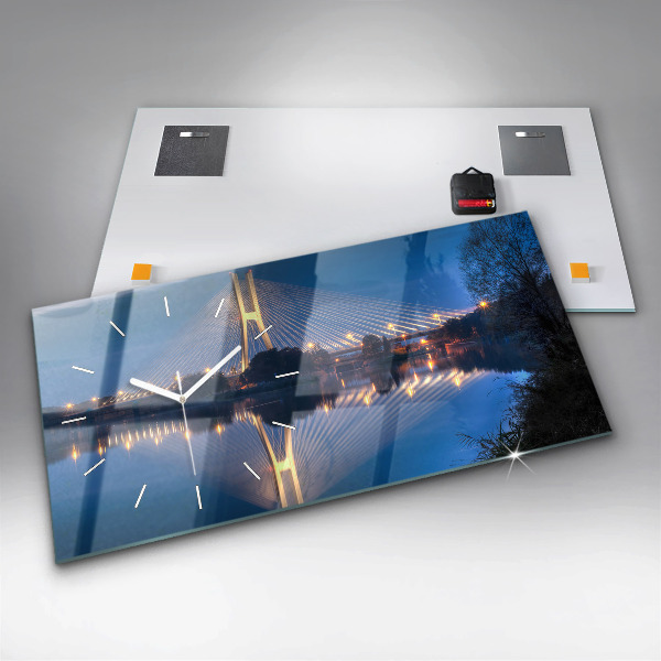 Glass wall clock rectangular Rędziński Bridge Wrocław