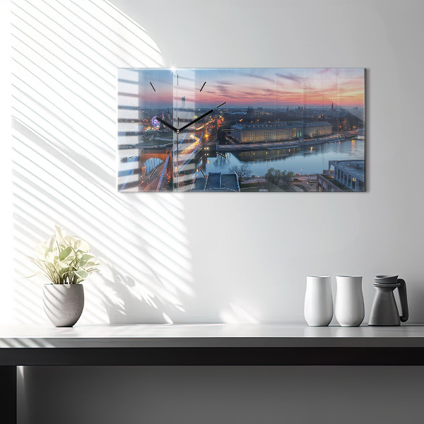 Glass wall clock rectangular Wroclaw from a drone