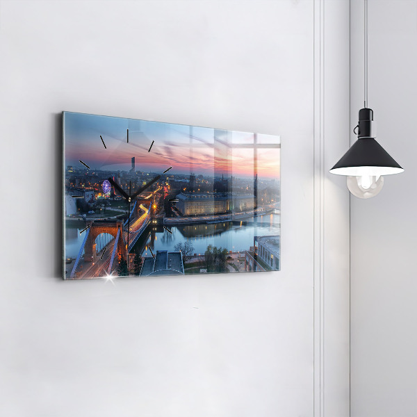 Glass wall clock rectangular Wroclaw from a drone