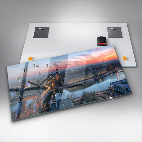 Glass wall clock rectangular Wroclaw from a drone