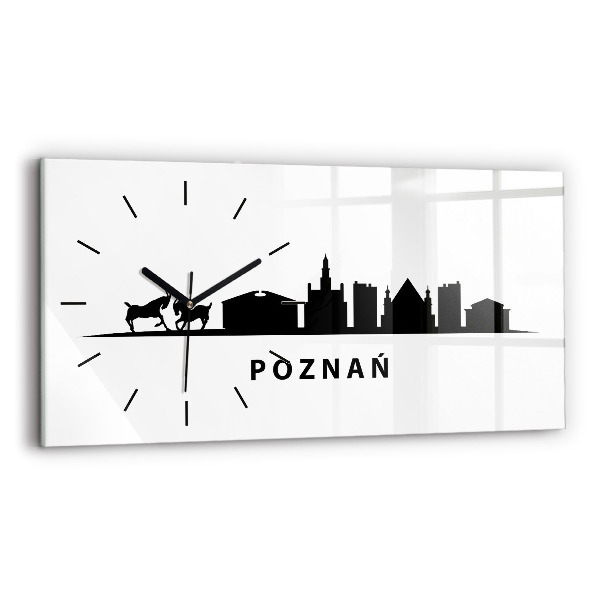 Glass wall clock rectangular Poznan panorama graphics