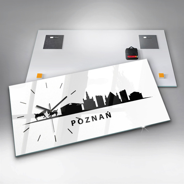 Glass wall clock rectangular Poznan panorama graphics