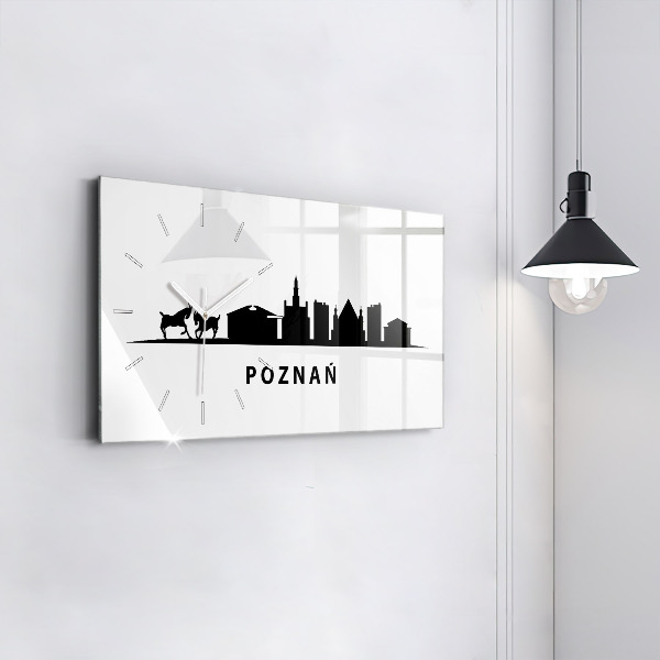 Glass wall clock rectangular Poznan panorama graphics