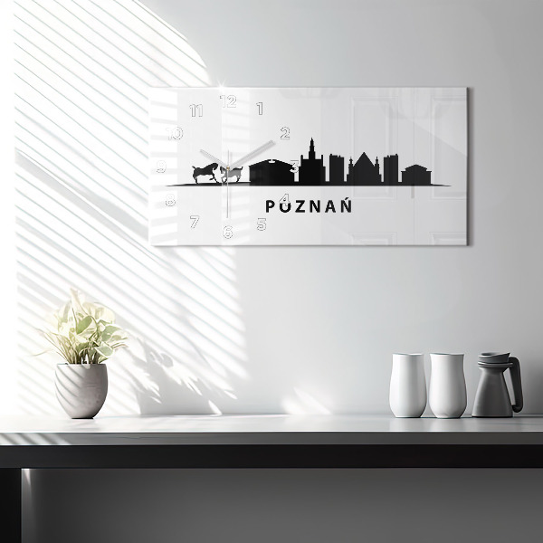 Glass wall clock rectangular Poznan panorama graphics