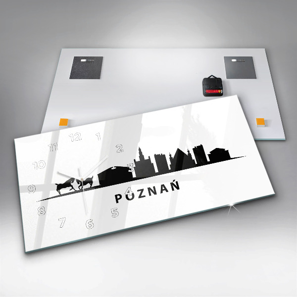Glass wall clock rectangular Poznan panorama graphics