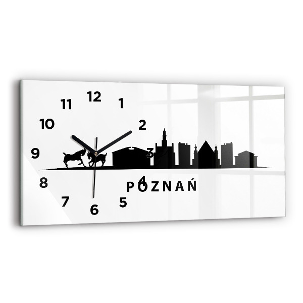 Glass wall clock rectangular Poznan panorama graphics