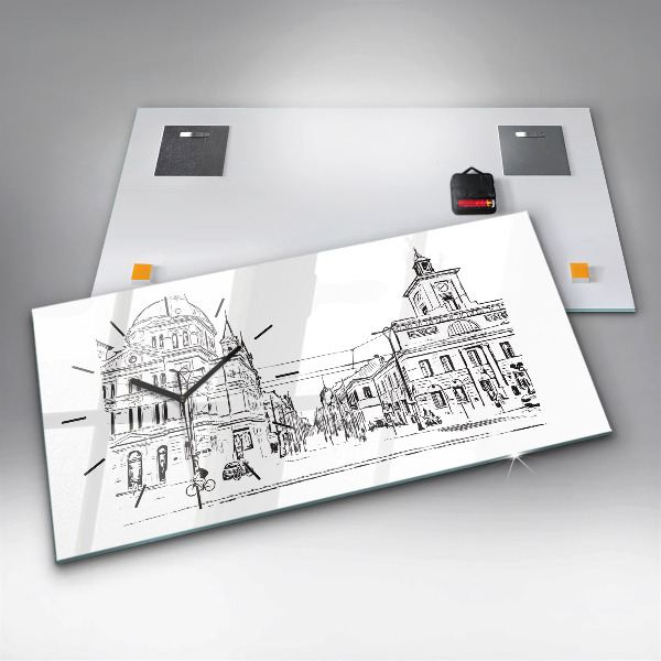 Glass wall clock rectangular Illustration of the city of Poznań
