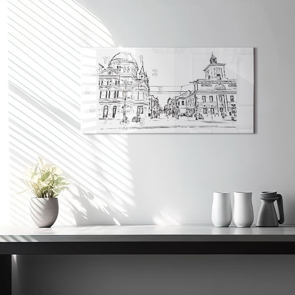Glass wall clock rectangular Illustration of the city of Poznań