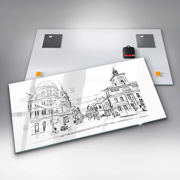 Glass wall clock rectangular Illustration of the city of Poznań