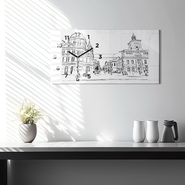Glass wall clock rectangular Illustration of the city of Poznań