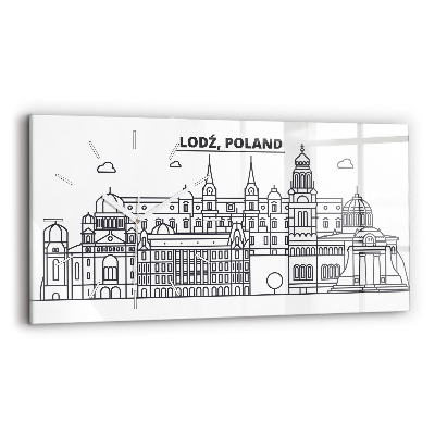 Glass wall clock rectangular Lodz architecture panorama