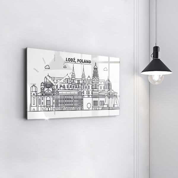 Glass wall clock rectangular Lodz architecture panorama