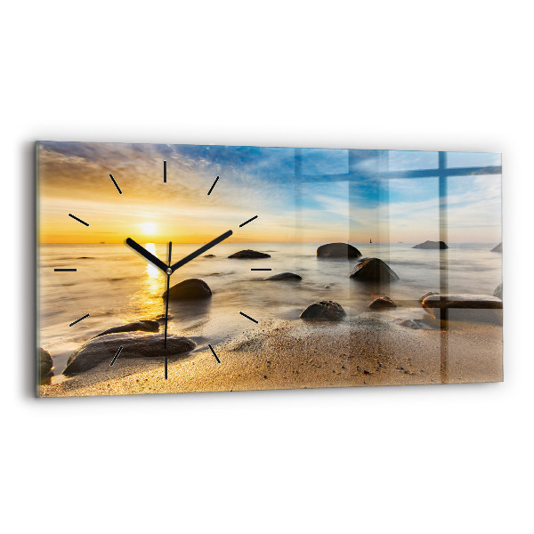 Glass wall clock rectangular Sunrise Baltic Sea