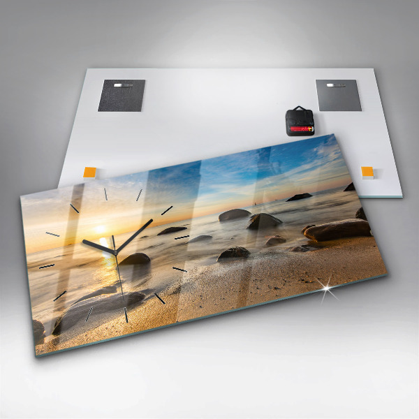 Glass wall clock rectangular Sunrise Baltic Sea