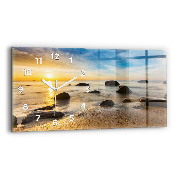 Glass wall clock rectangular Sunrise Baltic Sea