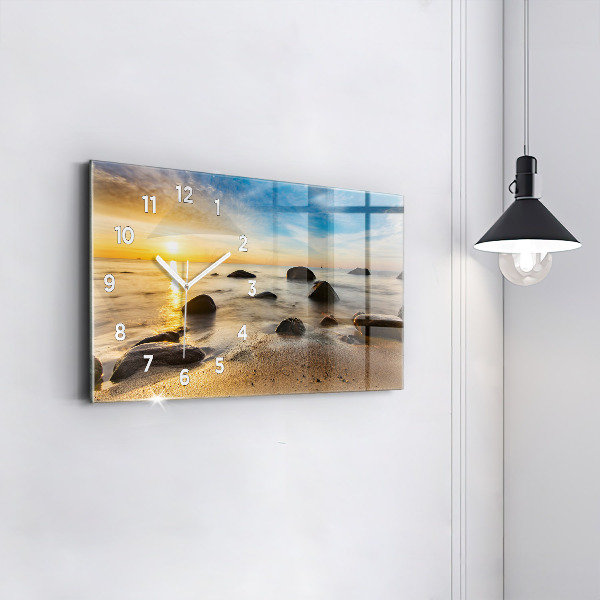 Glass wall clock rectangular Sunrise Baltic Sea