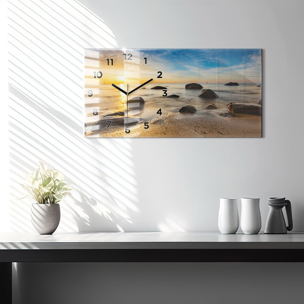 Glass wall clock rectangular Sunrise Baltic Sea