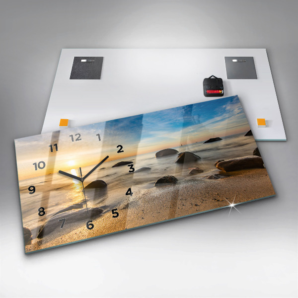 Glass wall clock rectangular Sunrise Baltic Sea