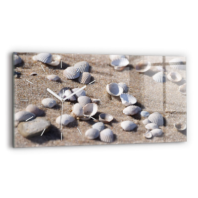 Glass wall clock rectangular Seashells on the beach