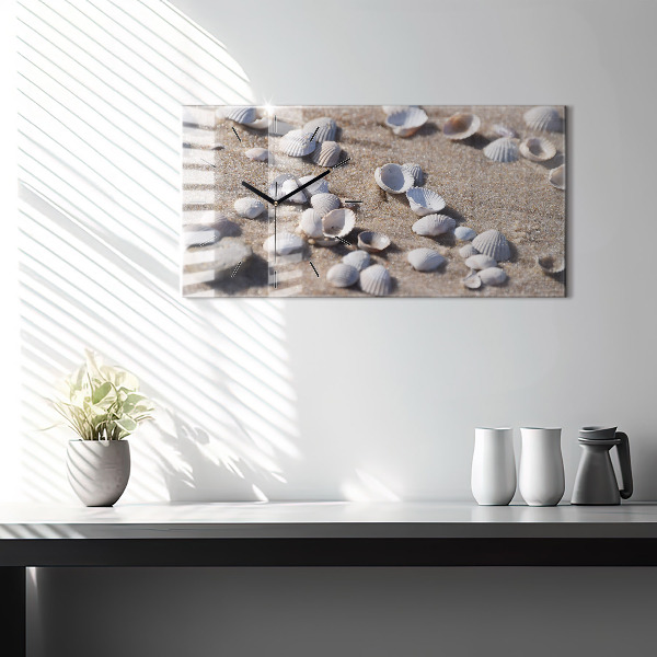 Glass wall clock rectangular Seashells on the beach