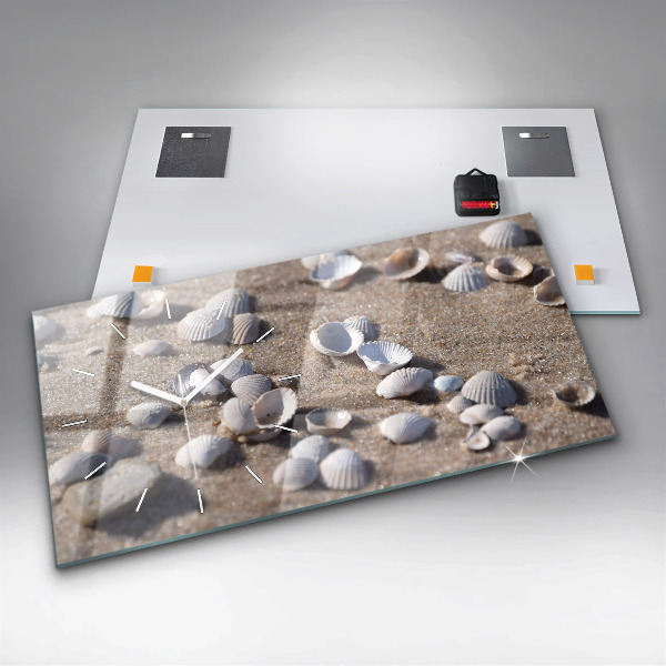 Glass wall clock rectangular Seashells on the beach