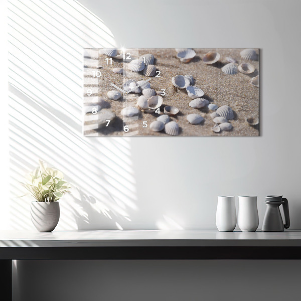 Glass wall clock rectangular Seashells on the beach
