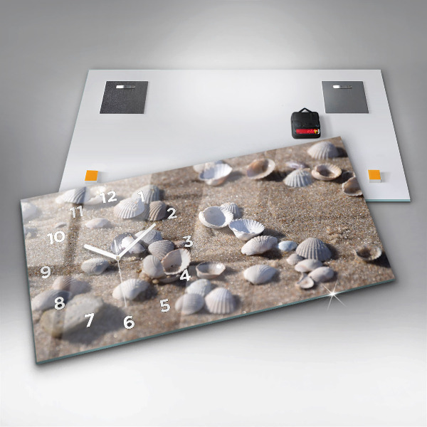 Glass wall clock rectangular Seashells on the beach
